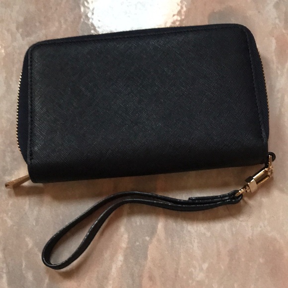 Tory Burch Robinson saffiano wristlet navy